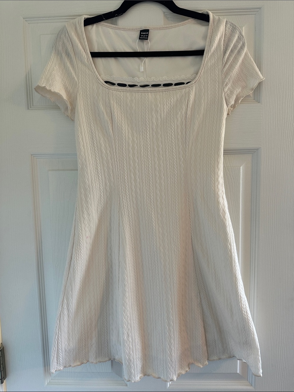 SHEIN Cream Textured Scoop-Neck Mini Dress